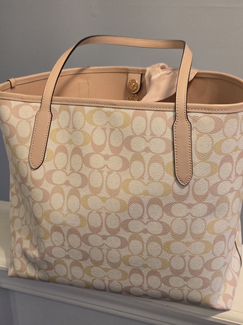 Coach Pastel Signature Tote in Light Pink and Cream